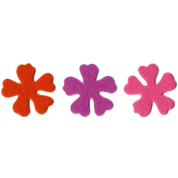 Fleur moyenne 1 en feutrine 4 cm Mauve Orange et Rose x6 Flowers - Photo n°1