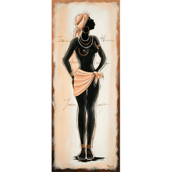 Image 3D Femme - Africaine en pied fond beige 20 x 50 cm - Photo n°1
