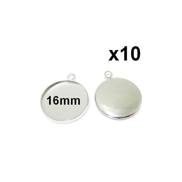 10 Supports Pendentif Medaille Argent Serti Pour Cabochon 16mm - Photo n°1