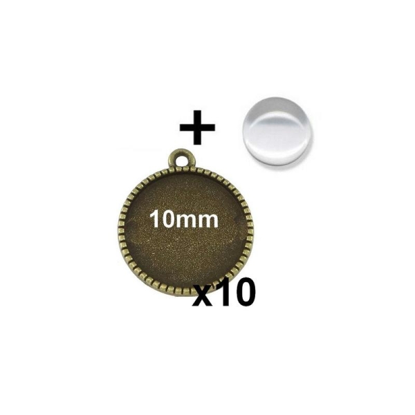 10 Supports Cabochon Pendentif Bronze Pour 10mm Avec Cabochons Verre - Photo n°1