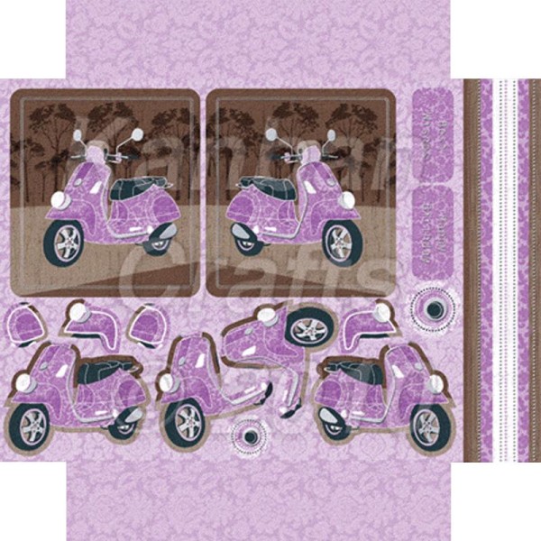 Carte 3D Scooter violet rétro die cut 21 x 29,7 cm - Photo n°1