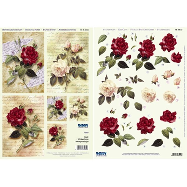 Carte 3D Rose rouge et rose blanche recto verso die cut 21 x 29,7 cm - Photo n°1