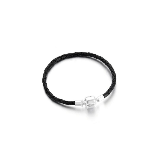Bracelet Tressé en Cuir Noir 18 cm - Photo n°1