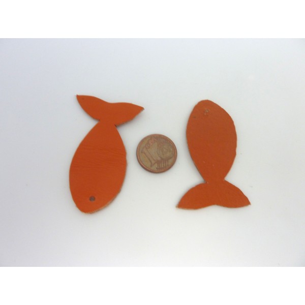 10 Poissons 4,5cm En Cuir De Couleur Orange - Photo n°2
