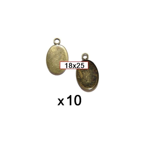 10 Supports Pendentif Medaille Bronze Pour Cabochon 18x25mm - Photo n°1