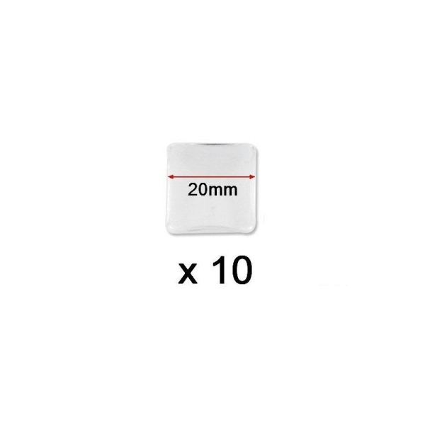 10 Cabochons Verre Transparent Carre Plat 20mm - Photo n°1