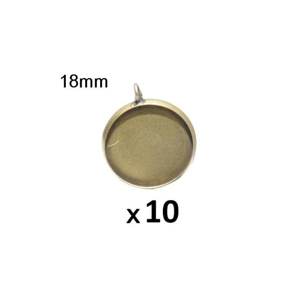 10 Supports Pendentif Bronze Pour Cabochon 18mm - Photo n°1