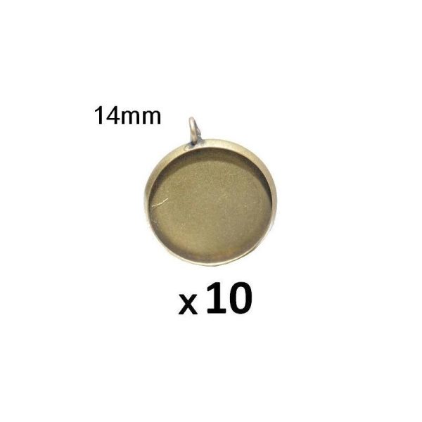 10 Supports Pendentif Medaille Bronze Pour Cabochon 14mm - Photo n°1