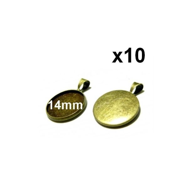 10 Supports Pendentif Medaille Bronze Mod07 Pour Cabochon 14mm - Photo n°1