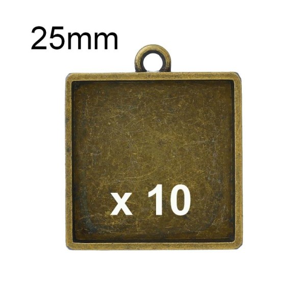 10 Supports Pendentif Bronze Carr Interieur 25mm - Photo n°1