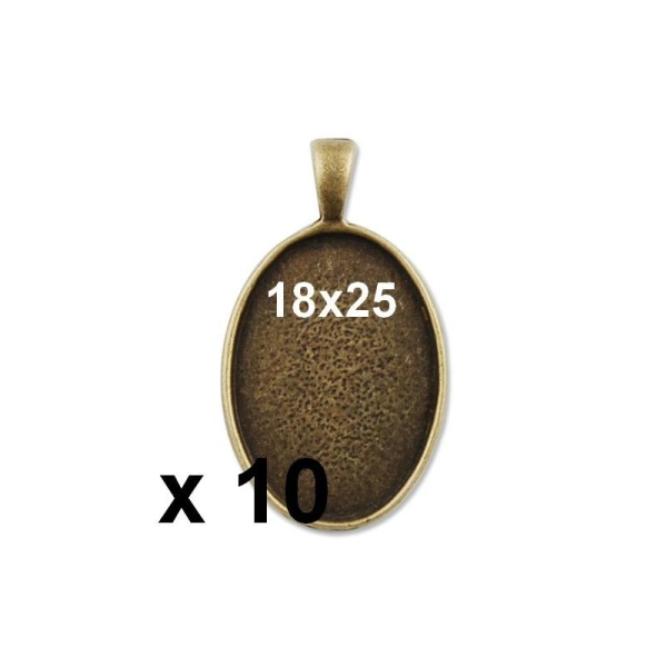 10 Supports Pendentif Medaille Bronze Pour Cabochon 18x25mm X10 - Photo n°1