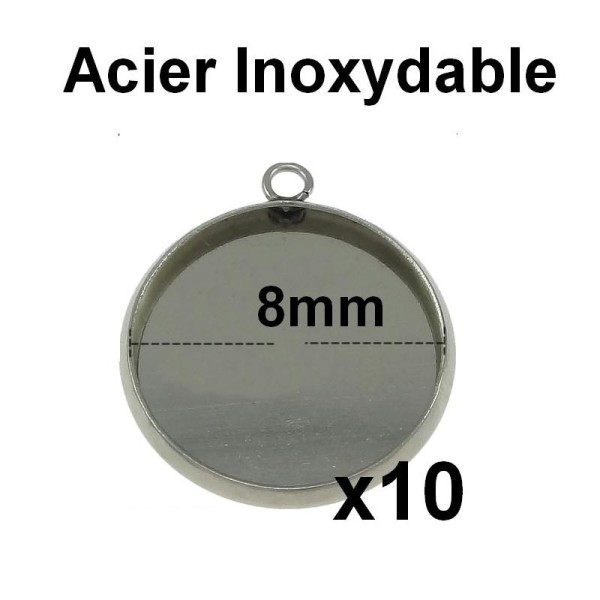 10 Supports Pendentif Medaille Acier Inoxydable Pour Cabochon 8mm - Photo n°1