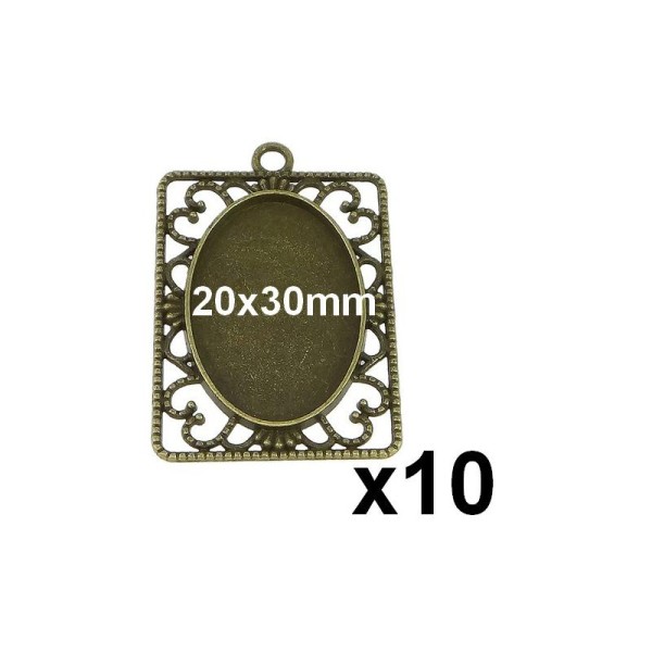 10 Supports Cabochon Pendentif Fantaisie Bronze Pour 20x30mm Mod621 - Photo n°1