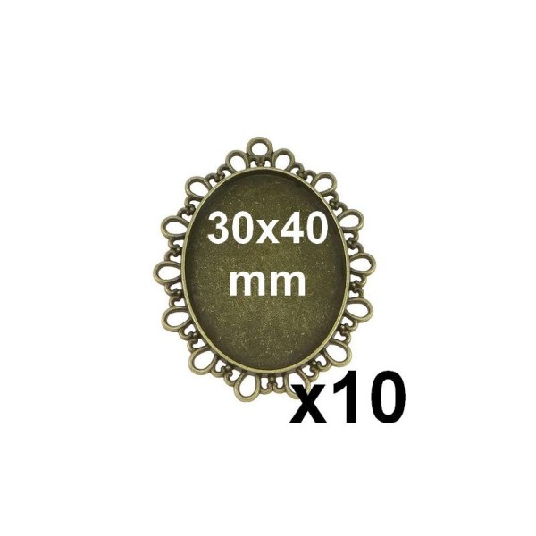 10 Supports Pendentif Bronze Fantaisie Cabochon 30x40mm Mod209 - Photo n°1