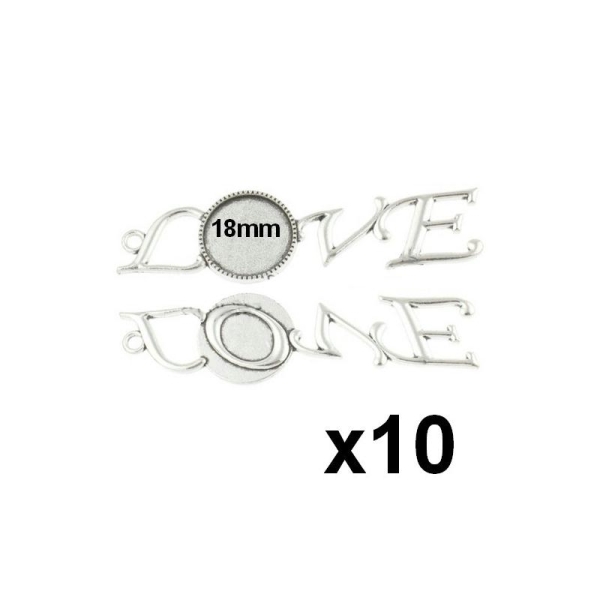10 Supports Cabochon Pendentif Argent Love18mm Mod428 - Photo n°1
