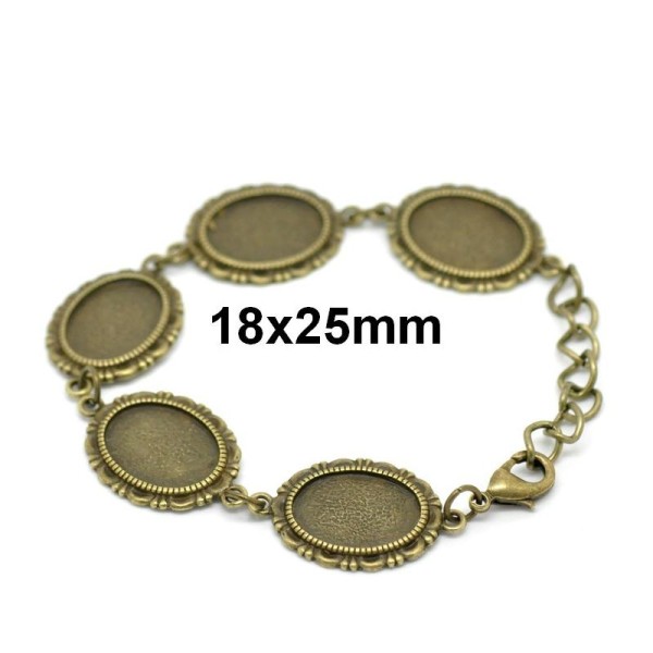 Support Bracelet Bronze Pour 5 Cabochons 18x25mm - Photo n°1