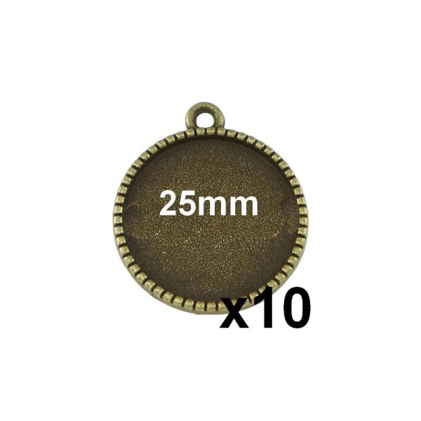 10 Supports Cabochon Pendentif Medaille Bronze Pour 25mm Mod640 - Photo n°1