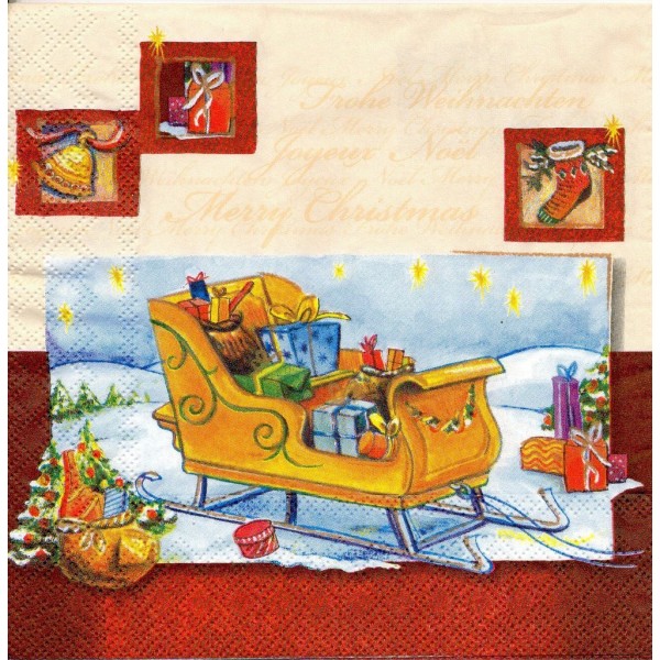 4 Serviettes en papier Noël Luge Cadeaux Format Lunch Decoupage Decopatch 33303350 Ambiente - Photo n°1