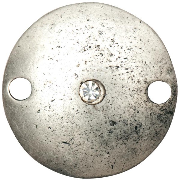 Disque en métal argenté vieilli et strass blanc 22 mm - Photo n°1