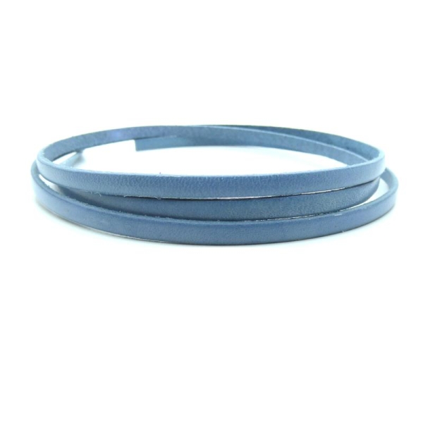 Lacet cuir plat 5mm bleu clair Ref2  - Europe - 1 mètre - Photo n°1