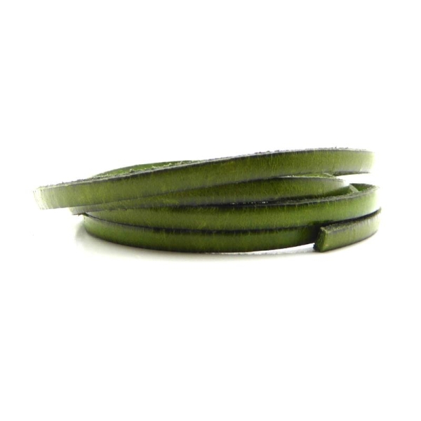 Lacet cuir plat 5mm vert olive  - Europe - 1 mètre - Photo n°1
