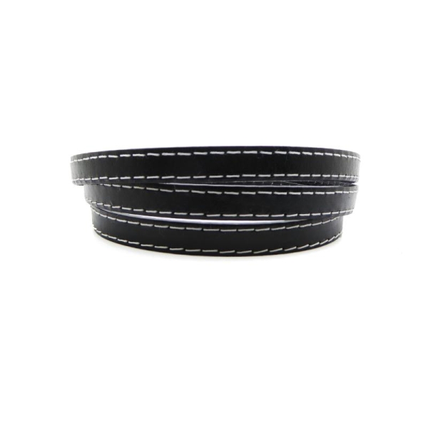 Lanière cuir plat 10mm couture noir - Europe - 1 mètre - Photo n°1