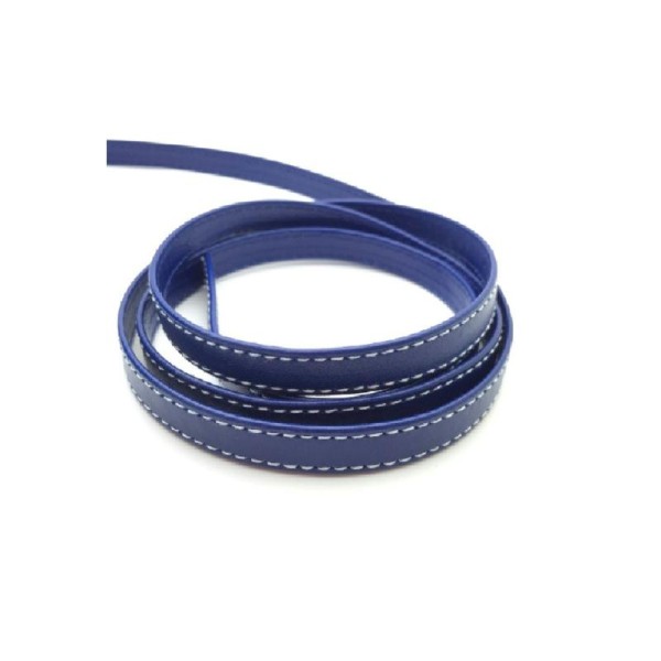 Lanière cuir plat 10mm double couture bleu - Europe - 1 mètre - Photo n°1