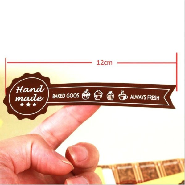 30 Etiquettes fait main, handmade marron blanc 12 cm - stickers adhésifs pour vos créations  3 cm - Photo n°1
