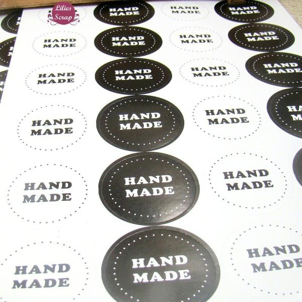 56 Etiquettes autocollantes Handmade Noir & blanc - stickers adhésifs fait main pour vos créations - Photo n°1