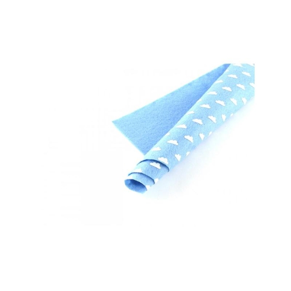 2 Feuilles De Feutrine Bleu à Nuages Blancs 30x30cm - Photo n°1