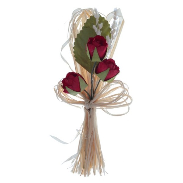2 Bouquets de 3 roses rouges et raphia 12cm - Photo n°1