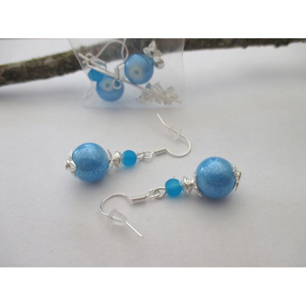 Kit boucles d'oreilles perles bleues brillantes - Photo n°1