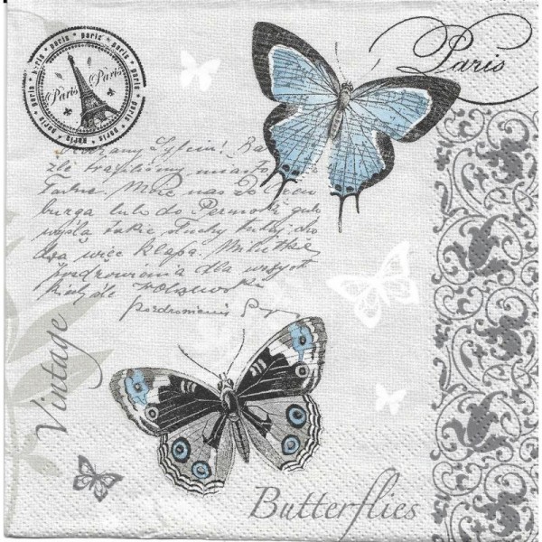 4 Serviettes en papier Paris Papillon Carte Postale Format Lunch - Photo n°2