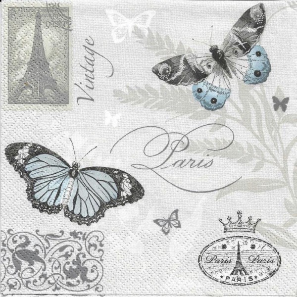 4 Serviettes en papier Paris Papillon Carte Postale Format Lunch - Photo n°1