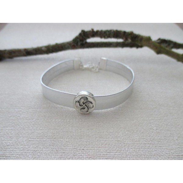 C7-22 - Kit bracelet cordon plat argenté et perle passante fleur - Photo n°1