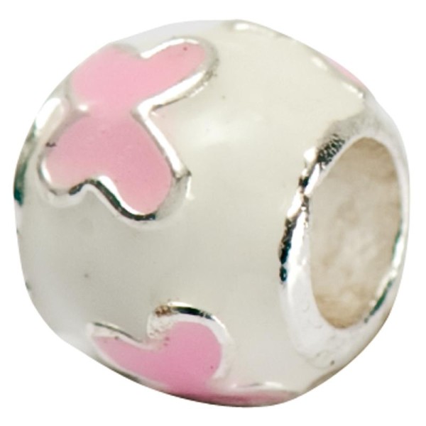 Perle émaillée ovale Papillon rose et blanc 7 mm - Photo n°1