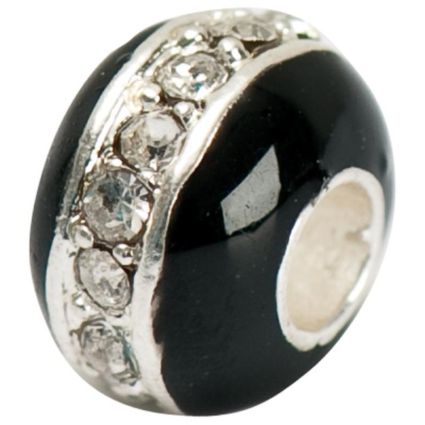 Perle émaillée à strass noir 7 mm - Photo n°1