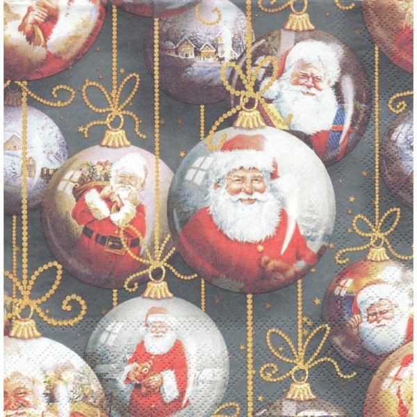 4 Serviettes en papier Boules de Père Noël Format Lunch - Photo n°1