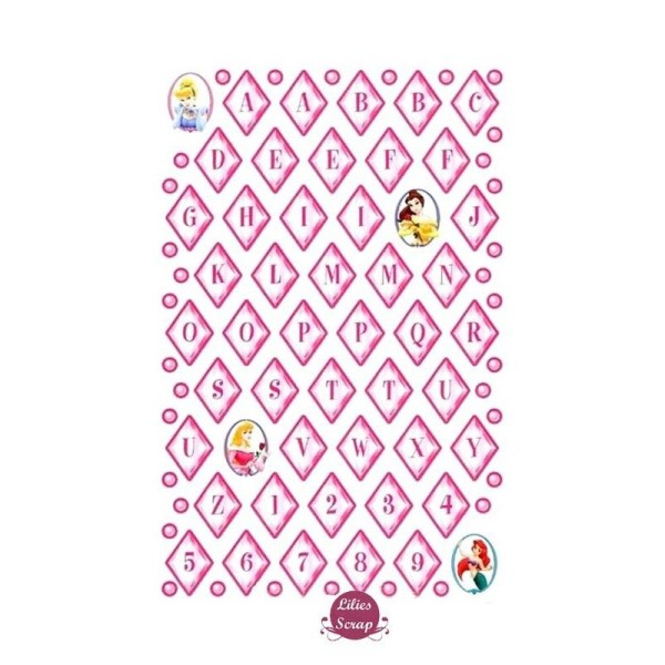 Grande planche de stickers Alphabet Princesses 30 x 20 cm - Photo n°1