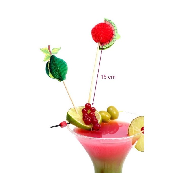 Piques en bois décoratives Fruits 3D, Pic de cocktail, 15 cm, lot de 12 - Photo n°1