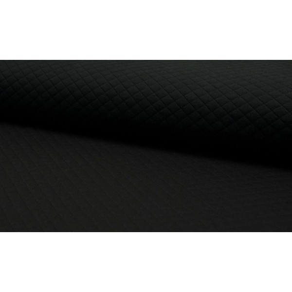 Tissu Jersey coton matelassé losange 1x1 noir pour confection habillement .x1m - Photo n°1