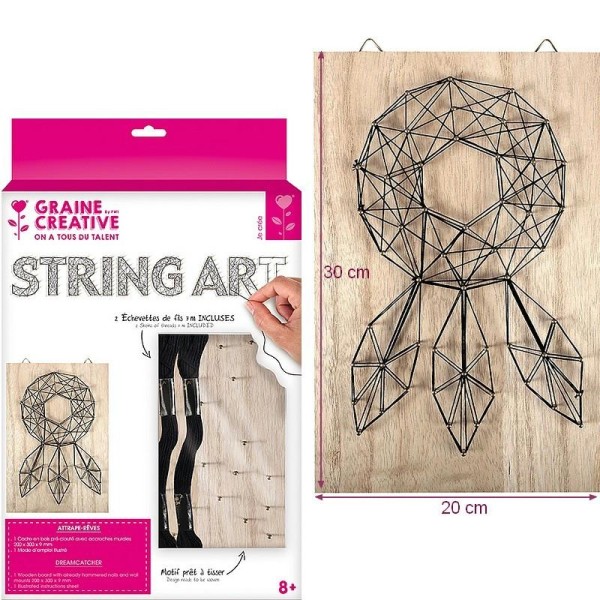 Kit Tableau string art Attrape-rêves, clous et fils, dim. 20 x 30 x 0.9 cm, à susprendre - Photo n°1
