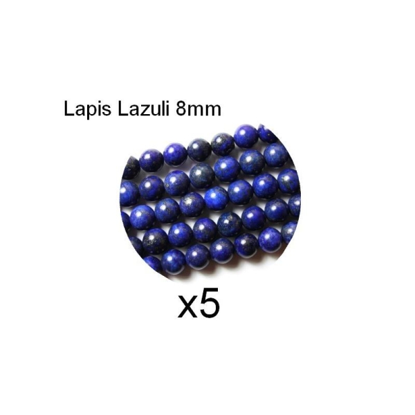 5 Perles 8mm Rondes Lapis Lazuli - Photo n°1