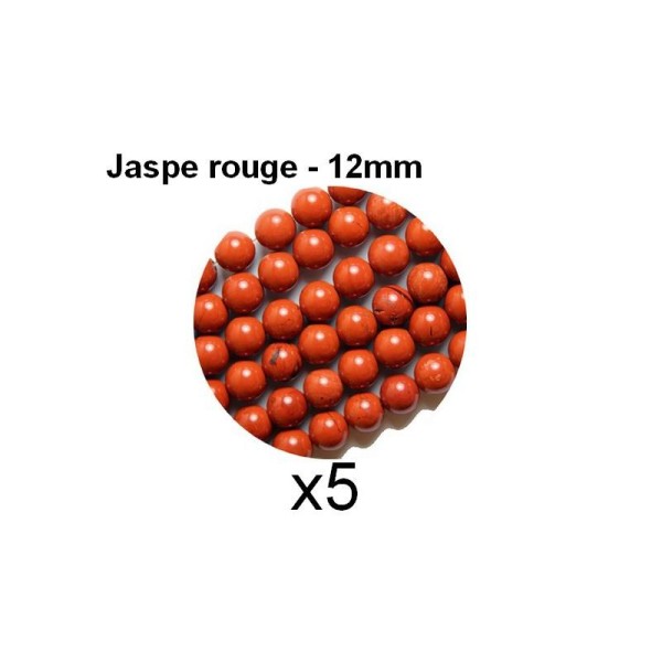 5 Perles 12mm Rondes Pierre  Jaspe Rouge Naturelle Lot X5 Pcs - Photo n°1