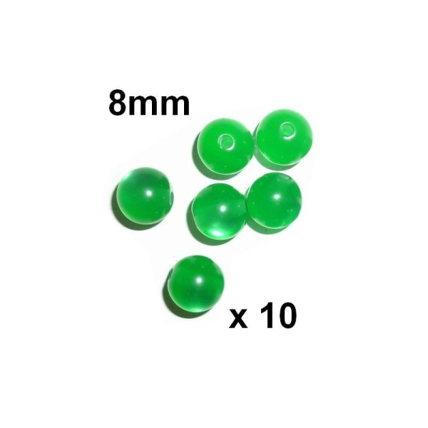 10 Perles Rondes 8mm Vert Resine Oeil De Chat - Photo n°1