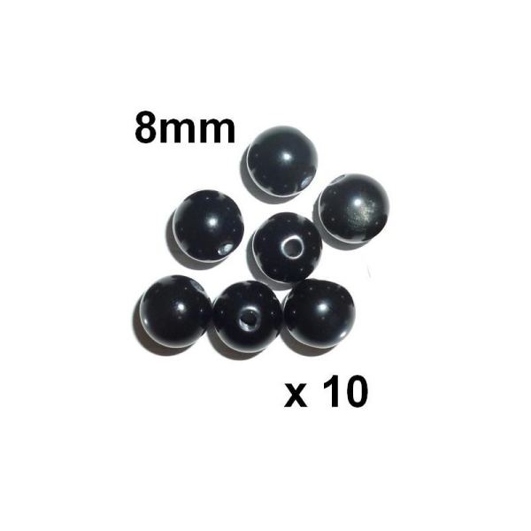 10 Perles Rondes 8mm Noir Resine Oeil De Chat - Photo n°1