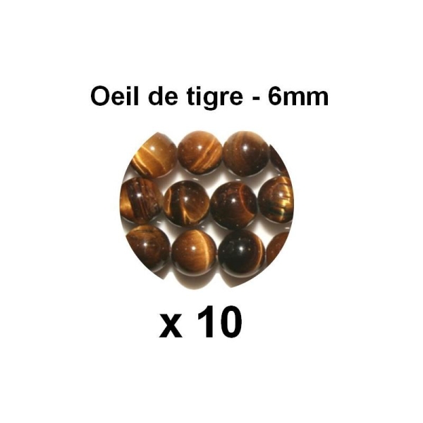 10 Perles 6mm Rondes Oeil De Tigre Lot De 10 Pcs - Photo n°1
