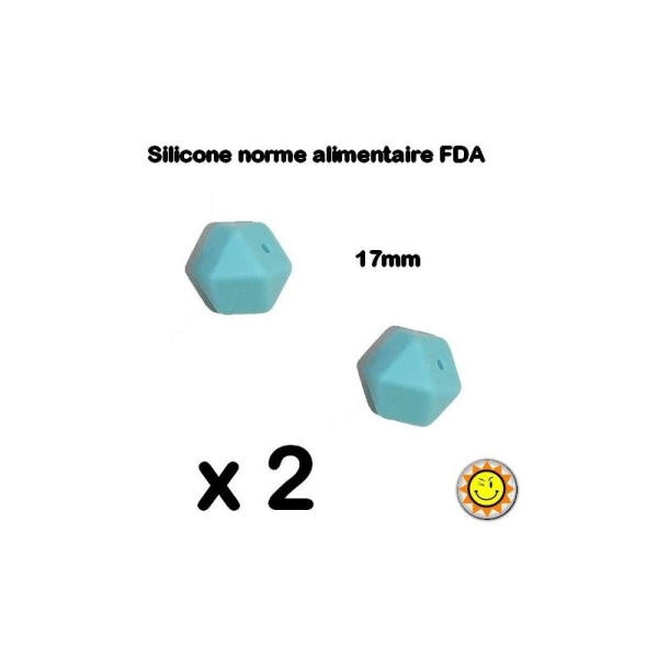 X2 Perles Silicone Hegagone 17mm Bleu Normes Alimentaire Dentition - Photo n°1