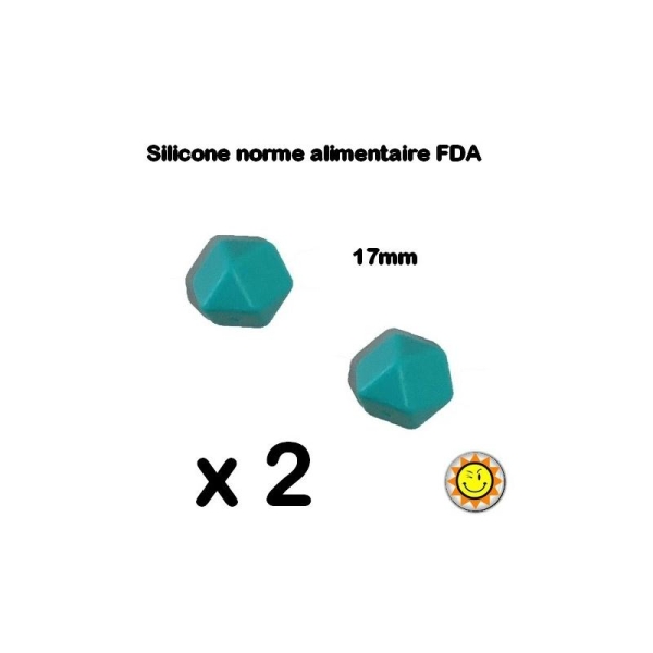 X2 Perles Silicone Hegagone 17mm Turquoise Normes Alimentaire Dentition - Photo n°1