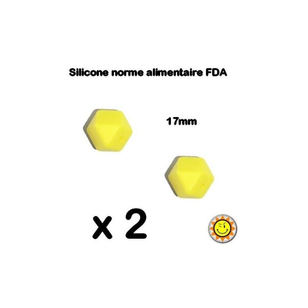 X2 Perles Silicone Hegagone 17mm Jaune Normes Alimentaire Dentition - Photo n°1